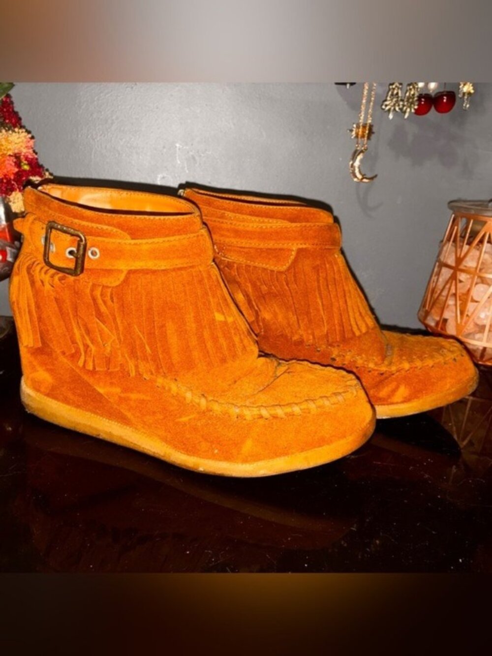 BAMBOO Orange Suede Fringe Chukka Boots